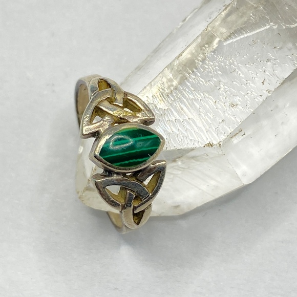PETER STONE .925 Sterling Ring Malachite Green Celtic Knot Size 7.5 - Picture 2 of 10